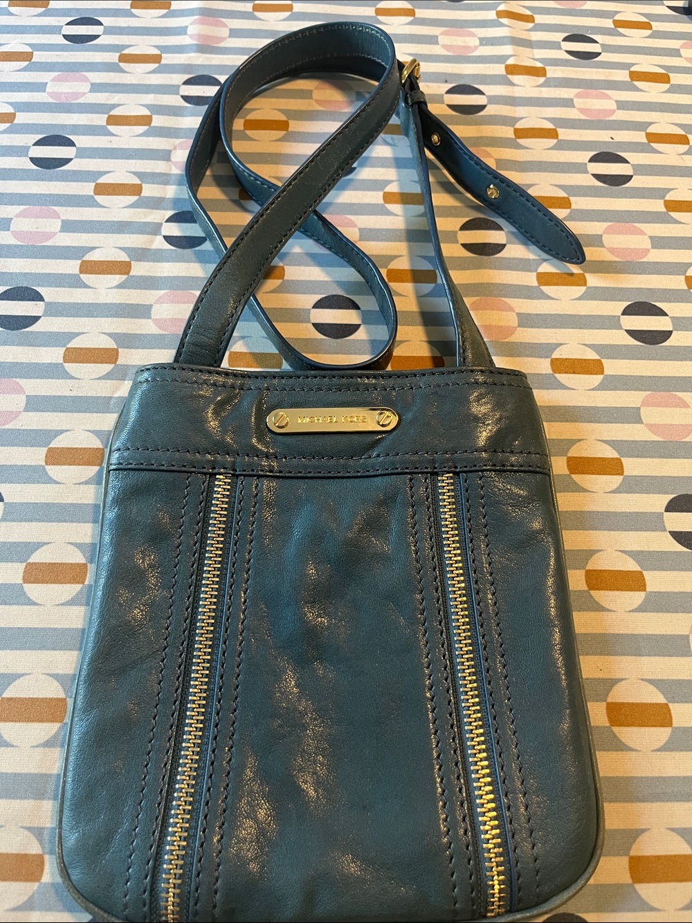 Michael Kors Teal Leather Crossbody with Gold Hardware